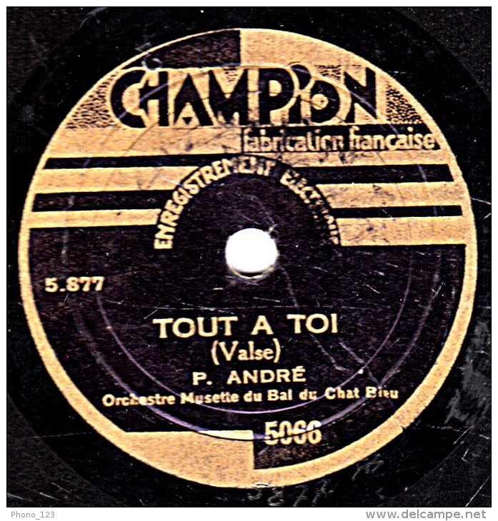 78 Trs - 22 Cm - CHAMPION 5066 - état TB  -  P. ANDRE - TOUT A TOI - EN SOUFFRANT - 78 Rpm - Gramophone Records