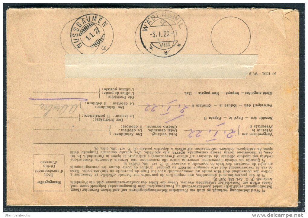 1922 Switzerland Registered Einschreiben Recouvrement Wadenswil - Nussbaumen Annahme Refuse - Briefe U. Dokumente