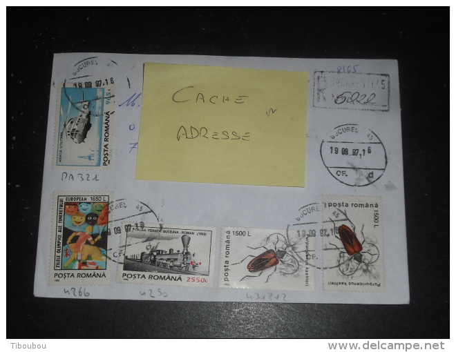 LETTRE RECOMMANDEE ROUMANIE ROMANIA ROMANA AVEC YT PA321 4266 4250 4318 3976F -  INSECTE TRAIN LOCOMOTIVE HELICOPTERE - - Storia Postale