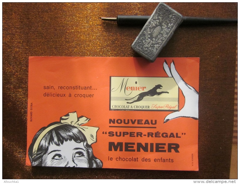 Ancien Porte-plume Avec Plume+ Boite De Plumes Métal Argenté +Buvard Publicitaire MENIER -->Bureau Pr écrire Avec Encre - Pens