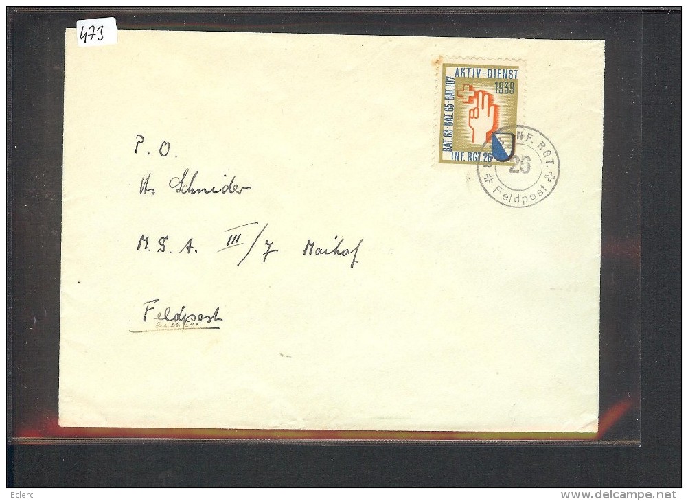 SUISSE MILITAIRE - TIMBRE INF. RGT.26  SUR ENVELOPPE - POINT DE ROUILLE SUR TIMBRE - Documenten