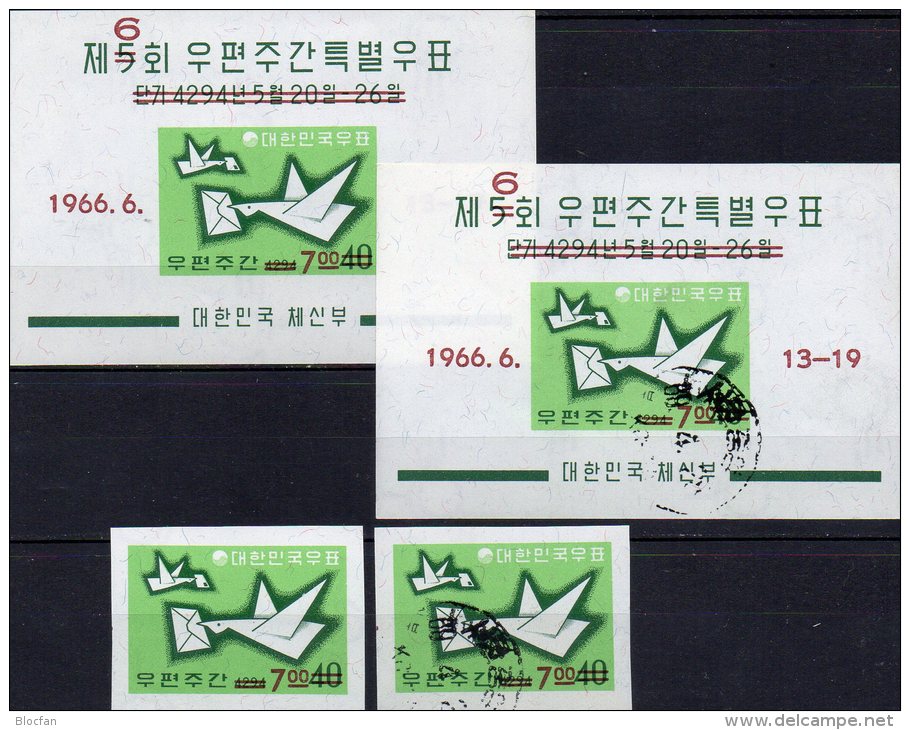 6.Brief-Woche 1966 Korea Süd 533B,Block 228 **/o 19€ Brieftaube Brief Korrospondenz In The World M/s Bloc Sheet Bf Coree - Korea, South