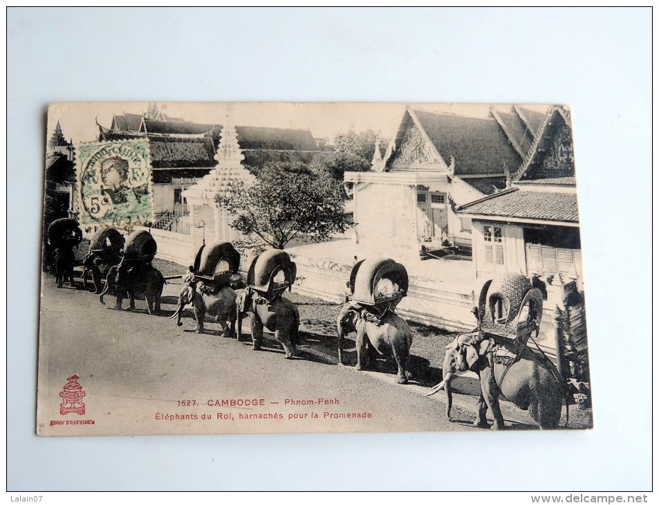 Carte Postale Ancienne : CAMBODGE : PHNOM-PENH : Elephants Du Roi, Harnachés Pour La Promenade - Cambodge