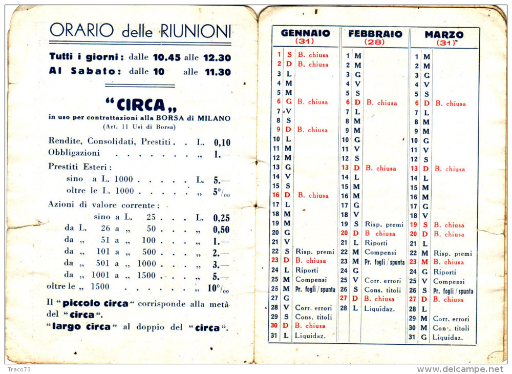 BANCO DI SICILIA  /   1938  _ Calendario Di Borsa - Kleinformat : 1921-40