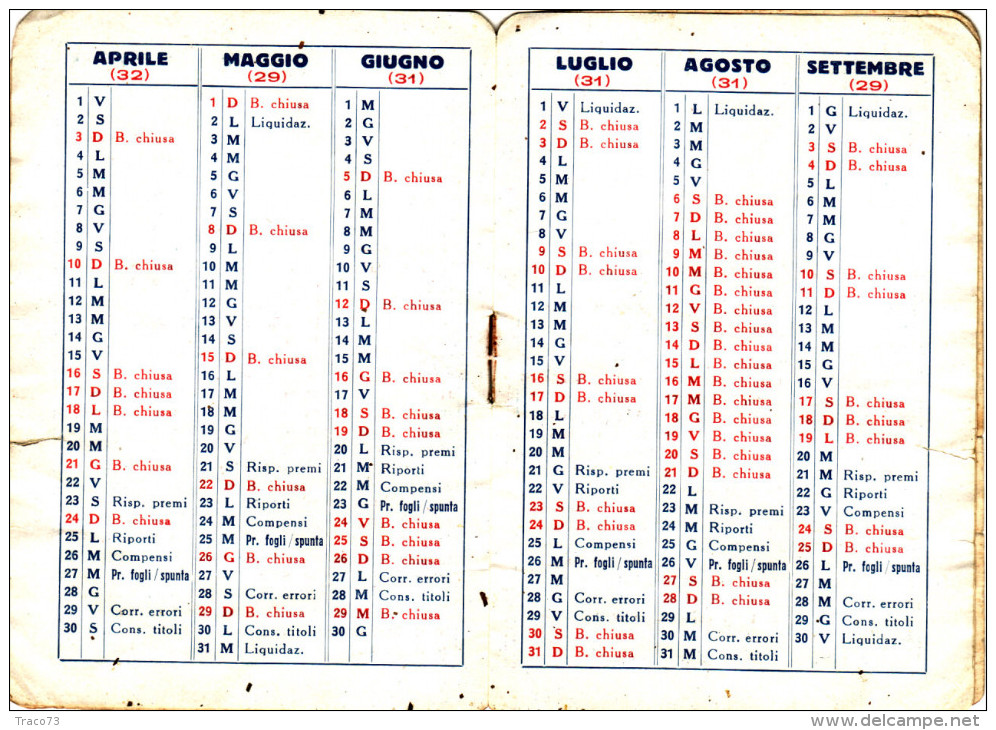 BANCO DI SICILIA  /   1938  _ Calendario Di Borsa - Formato Piccolo : 1921-40