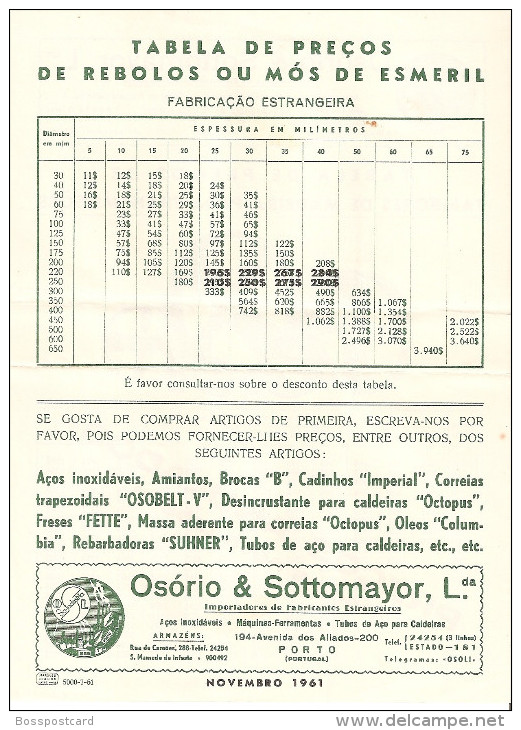 Porto - Envelope Comercial da Firma "Osório & Sottomayor" c/ 6 Folhas Publicitárias. Publicidade. Portugal..