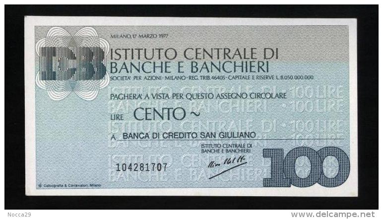 MINIASSEGNO 1977 ISTITUTO BANCHE CENTRALI - BANCA  DI CREDITO SAN GIULIANO DA £100 - [10] Cheques Y Mini-cheques