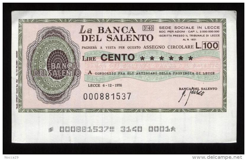 MINIASSEGNO 1976 BANCA DEL SALENTO - ARTIGIANI PROVINCIA DI LECCE DA £ 100 - [10] Assegni E Miniassegni