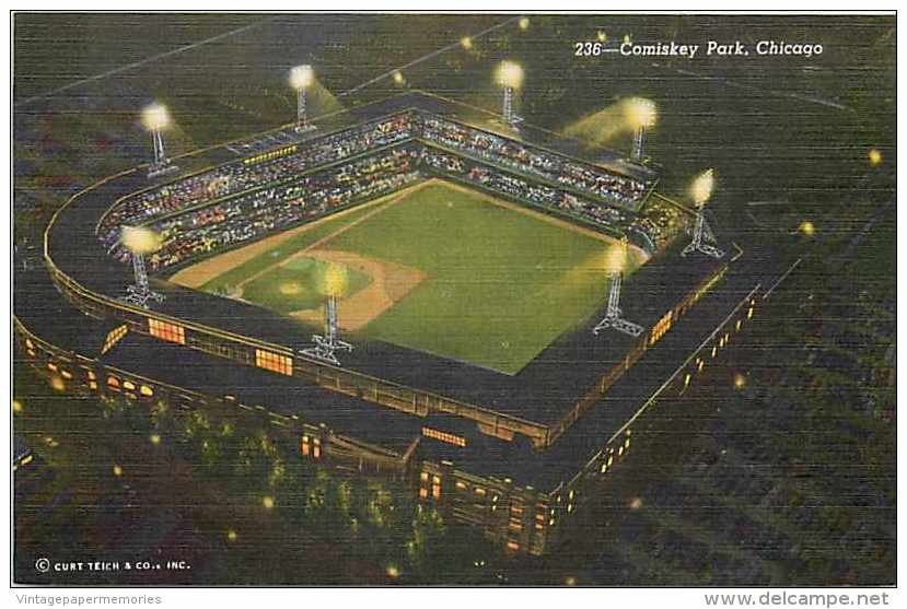 225679-Baseball, Comiskey Park, Chicago White Sox, Night Scene, Linen Postcard, Curteich No 0C-H1895 - Baseball