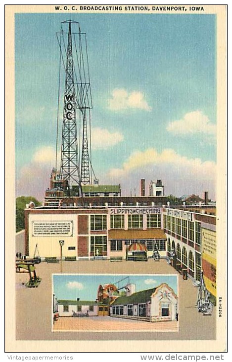 225685-Iowa, Davenport, WOC Radio Broadcasting Station, Linen Postcard, Curteich No 5A-H2206 - Davenport