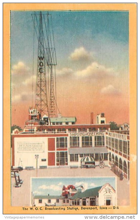 225687-Iowa, Davenport, WOC Radio Broadcasting Station, Linen Postcard, Peterson Paper By Dexter Press No 30014 - Davenport