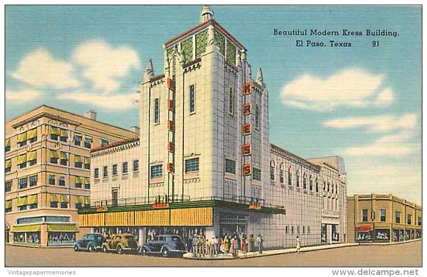 225689-Texas, El Paso, Kress Building, Art Deco Style, Linen Postcard, Sandoval News By Tichnor Bros No 65274 - El Paso