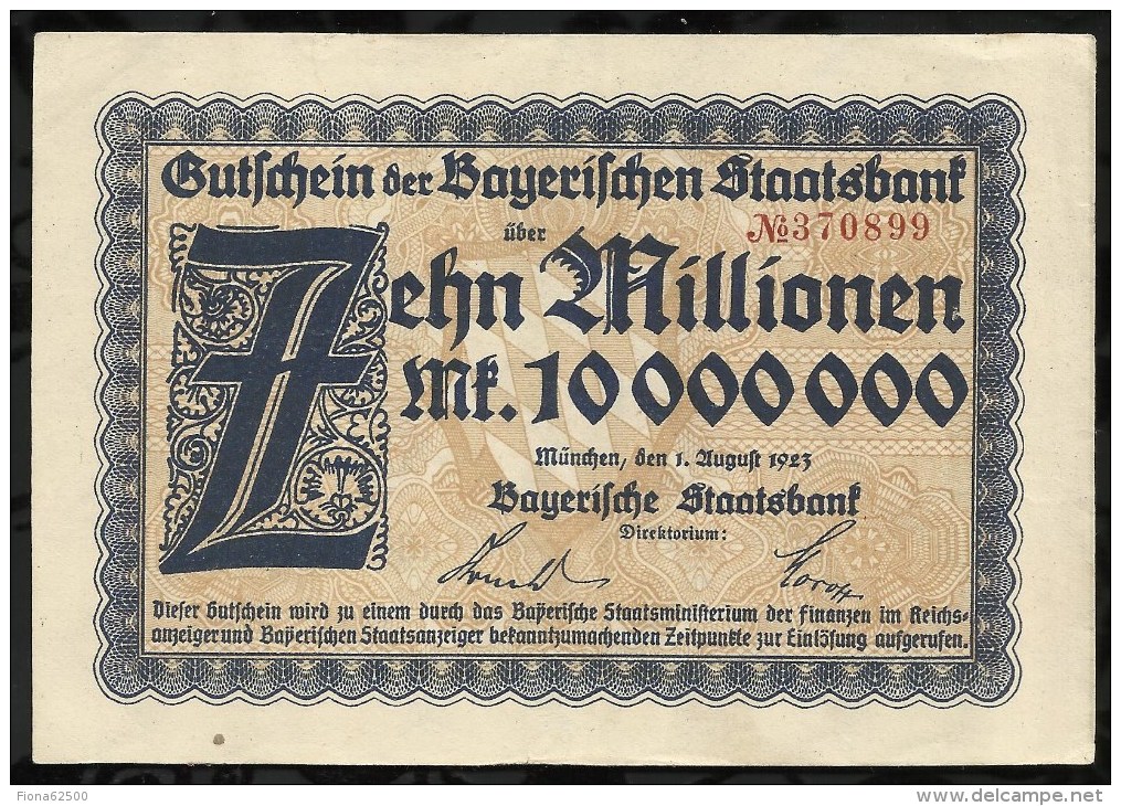 ALLEMAGNE .  BILLET DE 10 MILLION EN MARK . 1923 . - 10 Millionen Mark