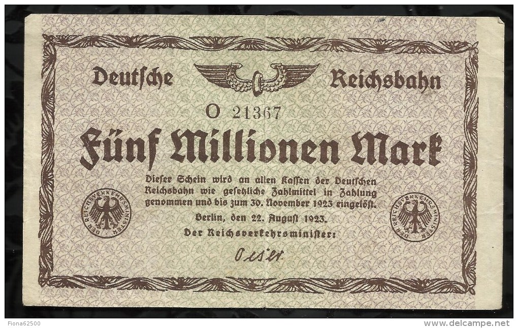 ALLEMAGNE .  BILLET DE 5 MILLION EN MARK . 1923 . - 5 Miljoen Mark