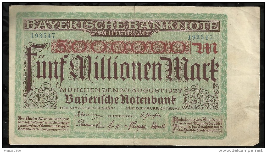 ALLEMAGNE .  BILLET DE 5 MILLION EN MARK . 1923 . - 5 Miljoen Mark