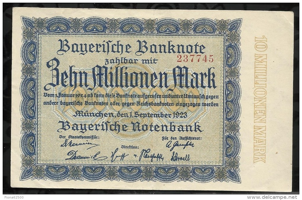 ALLEMAGNE .  BILLET DE 10 MILLION EN MARK . 1923 . - 10 Mio. Mark