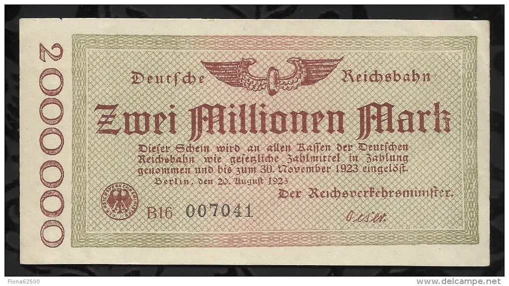 ALLEMAGNE .  BILLET DE 2 MILLION EN MARK . 1923 . - 2 Mio. Mark