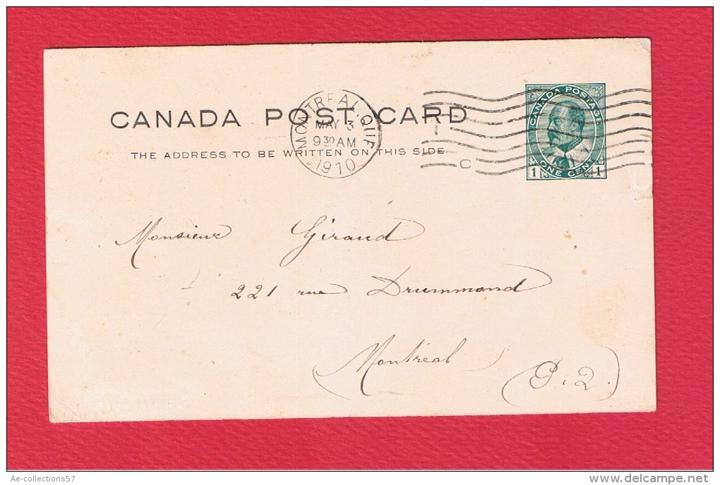 CANADA  //  Entier Postal  //   1 Cent  //   3 Mai 1910 - 1903-1954 Rois