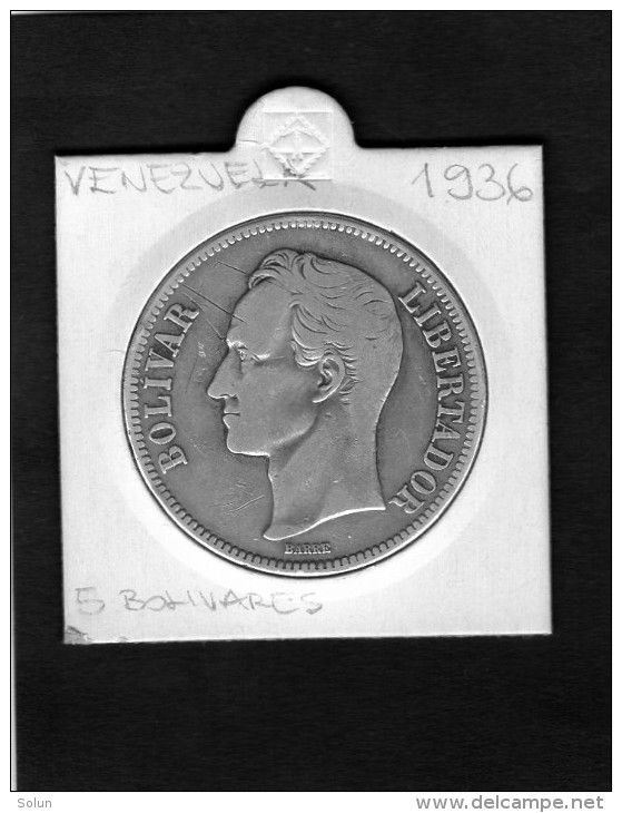 ESTADOS UNIDOS DE VENEZUELA 5 BOLIVARES 1936 SILVER COIN - Venezuela