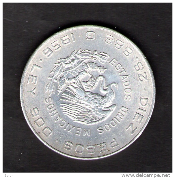 MEXICO DIEZ 10 PESOS 1956 HIDALGO  ESTADOS UNIDOS MEXICANOS   SILVER COIN - Mexico