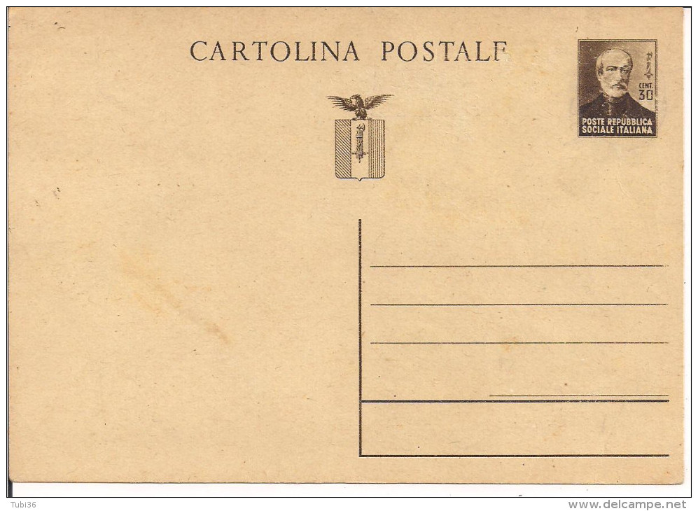 C.P. - MAZZINI Cent.30, R.S.I., NON VIAGGIATA - Stamped Stationery