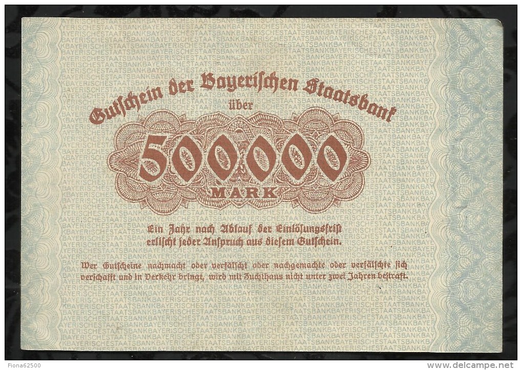 ALLEMAGNE .  BILLET DE 500.000  MARK . 1923 . - 500000 Mark