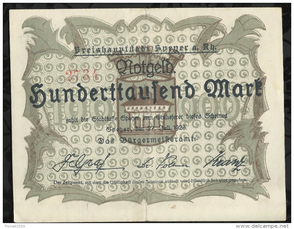 ALLEMAGNE .  BILLET DE 100.000  MARK . 1923 . - 100.000 Mark