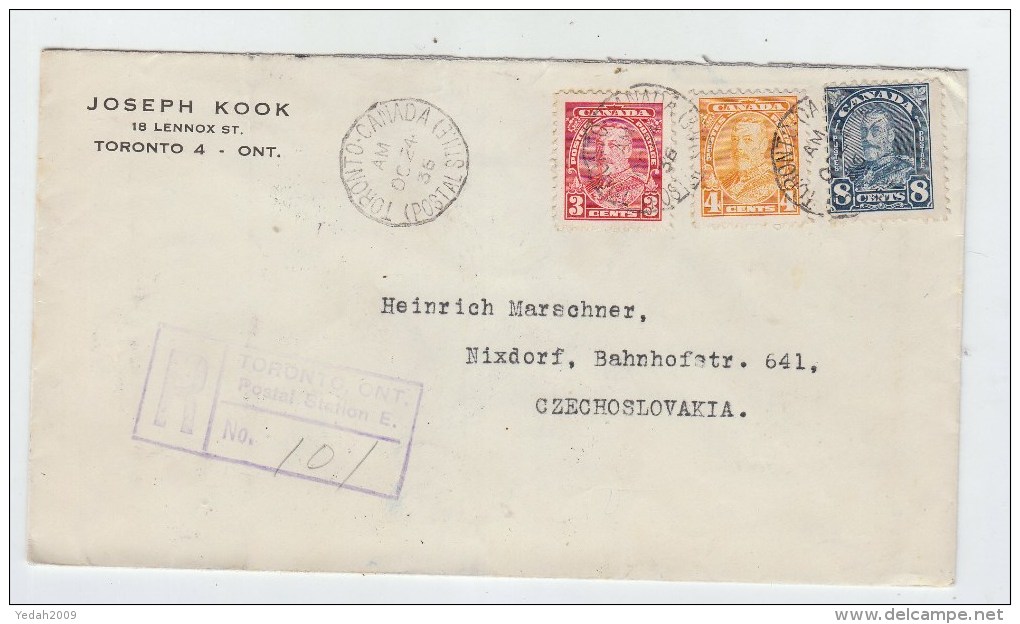 Canada/Czechoslovakia REGISTERED COVER 1936 - Covers & Documents