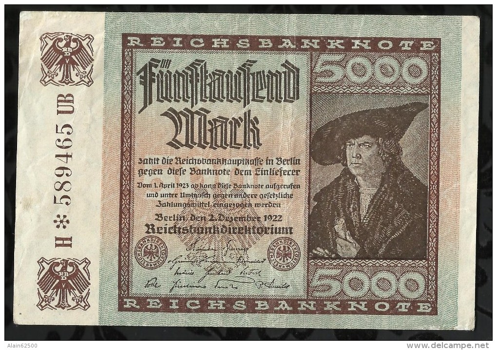 ALLEMAGNE .   BILLET DE 5.000  MARK .1922  . - 5000 Mark