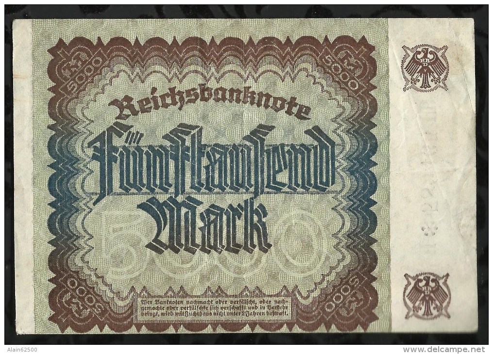 ALLEMAGNE .   BILLET DE 5.000  MARK .1922  . - 5000 Mark