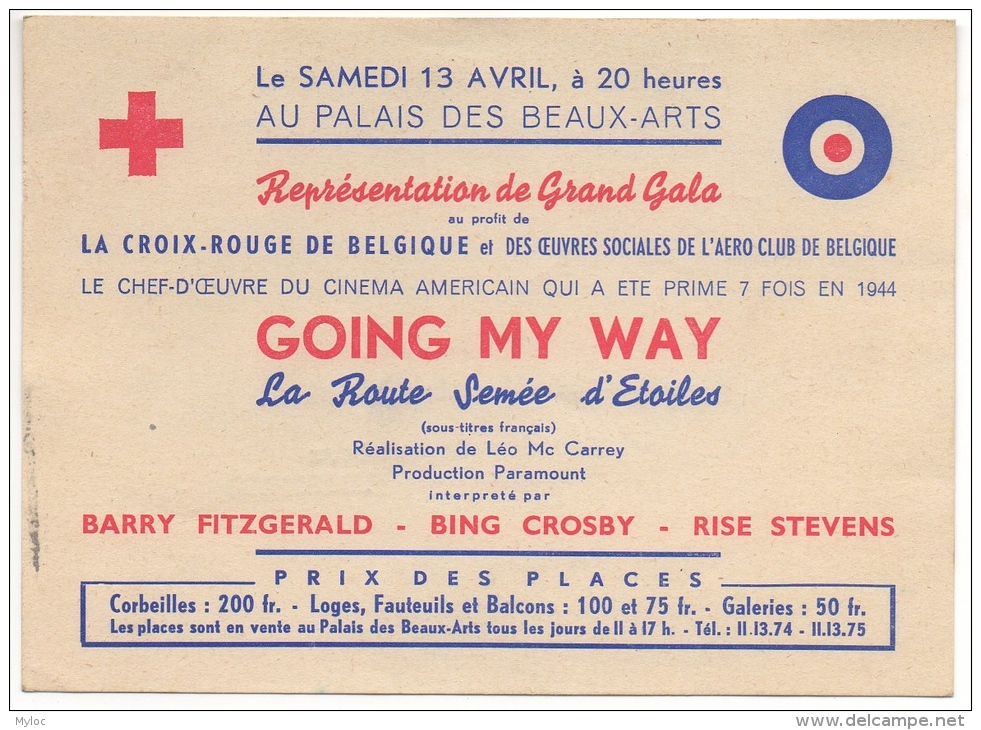 Carte Publicité. Gala Croix Rouge &amp; Aéro Club De Belgique. Cinéma Au Palais Des Beaux Arts. - Croix-Rouge