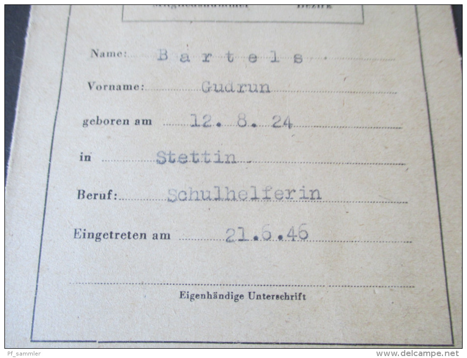 Freier Deutscher Gewerkschaftsbund Verband Lehrer U. Erzieher. 1946. Rabattmarken. Mitgliedskarte - 1900 – 1949