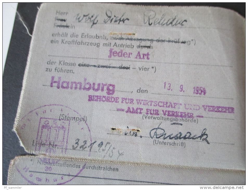Führerschein 1954 Hansestadt Hamburg. Klasse 4 / Fahrzeuge Jeder Art - Historische Dokumente