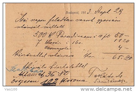ROYAL CROWN STAMP ON POSTCARD, 1913, HUNGARY - Cartas & Documentos