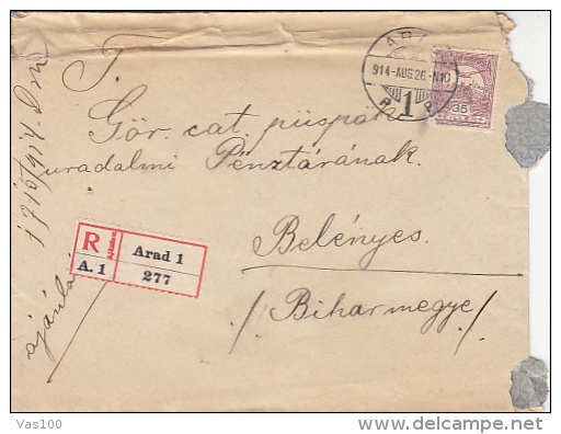 ROYAL CROWN STAMP ON REGISTERED COVER, 1914, HUNGARY - Cartas & Documentos