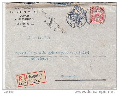 ROYAL CROWN STAMP ON REGISTERED COVER, LAWYER OFFICE HEADER, 1916, HUNGARY - Cartas & Documentos