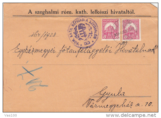 ROYAL CROWN STAMPS ON COVER, PRIESTS OFFICE HEADER, 1928, HUNGARY - Lettres & Documents