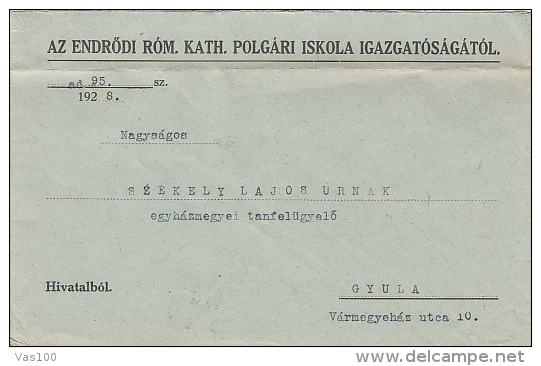 ROYAL CROWN, PARLIAMENT PALACE STAMPS ON COVER, CATHOLIC SCHOOL HEADER, 1928, HUNGARY - Lettres & Documents