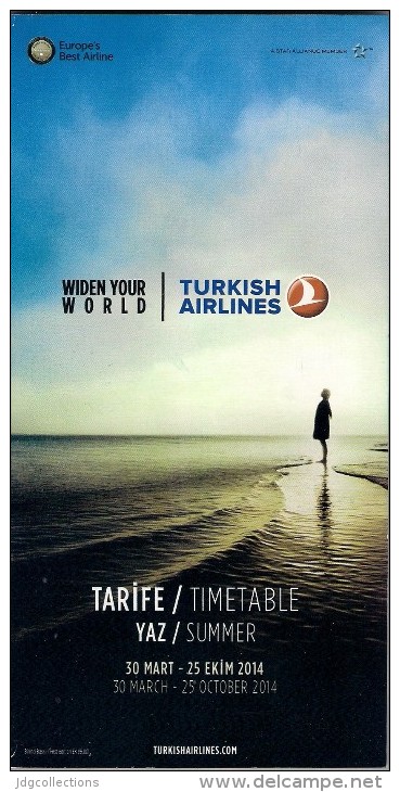 # TURKISH AIRLINES TIMETABLE SUMMER 2014 Leaflet Aviation Flight Air  Horaire Flugplan Orario Indicateur Calendario - Orari