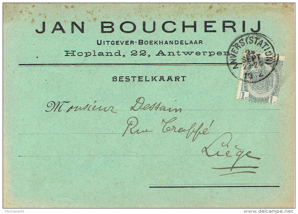 Postkaart Publicitaire ANTWERPEN 1902 - JAN BOUCHERIJ - Uitgever-boekhandelaar - Antwerpen