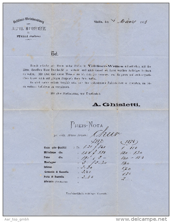 Heimat GR STÄLLA 1875-03-05 Geschäfts-Brief (Wein) Nach Zürich - Brieven En Documenten