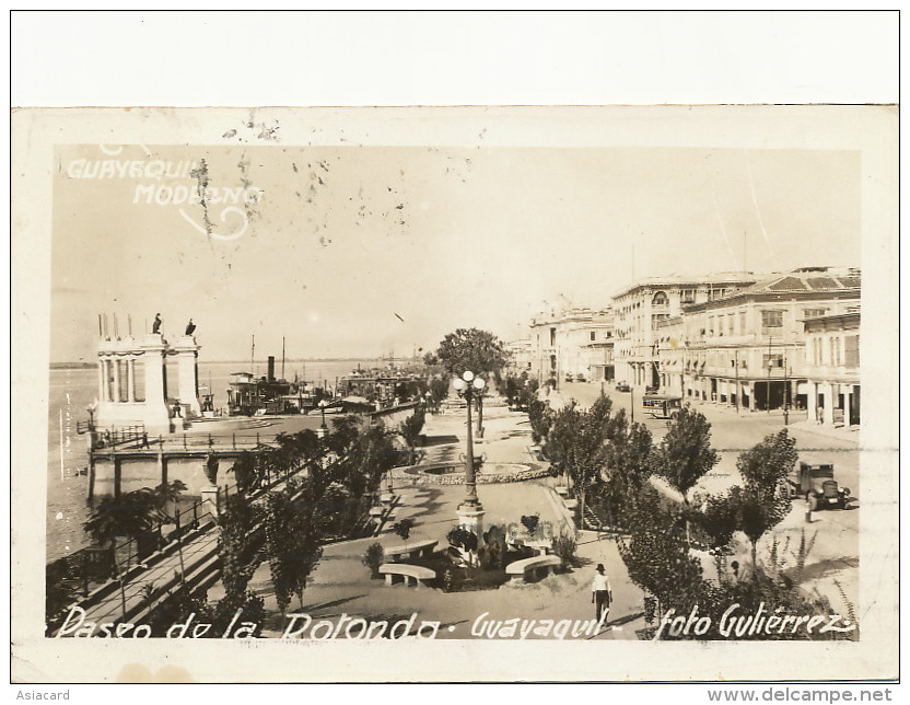 Guayaquil Real Photo Paseo De La Rotonda Circulada 1934 - Equateur