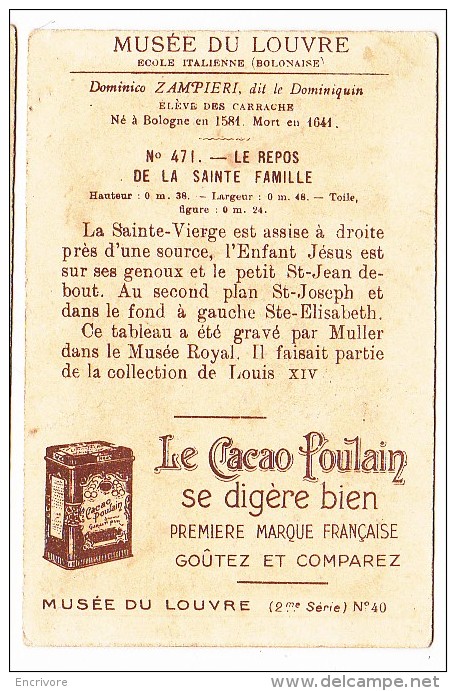 Chromo Chocolat POULAIN Musée Du Louvre Repos De La Sainte Famille Dominiquin N°40 - 471 - Poulain