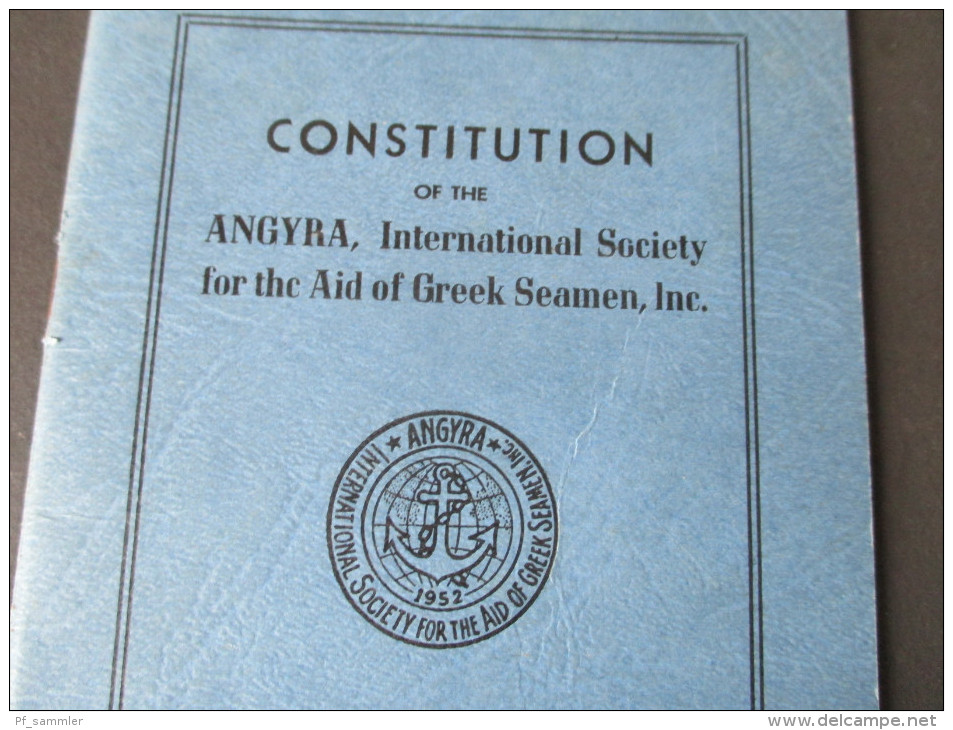 Constitution Of The ANGYRA, International Society For The Aid Of Greek Seamen, Inc.Griechische Seefahrer. 1952. New York - Wetten & Decreten