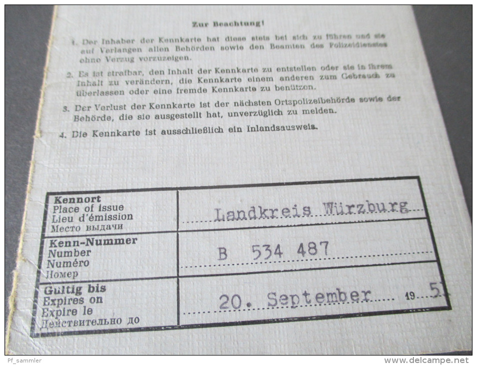 Deutsche Kennkarte Landkreis Würzburg 1951. Mit Fingerabdruck! Politisch überprüft - Historical Documents