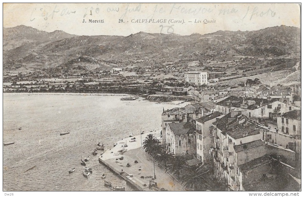 Calvi-Plage (Corse) Les Quais - Carte J. Moretti De 1936 - Calvi