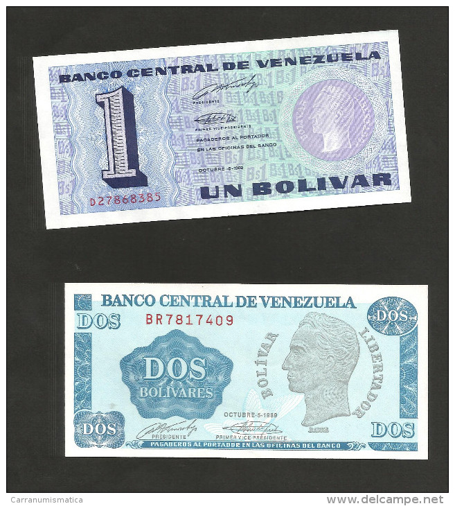 VENEZUELA - BANCO CENTRAL De VENEZUELA - 1 BOLIVAR & 2 BOLIVARES (1989) - LOT Of 2 DIFFERENT BANKNOTES - Venezuela