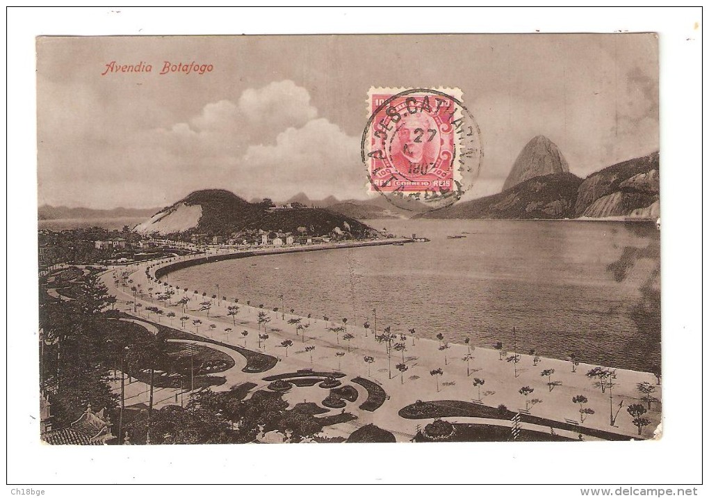 CPA : Rio De Janeiro  Avendia Botafogo  : Jardins - Mer - Maisons - Pain De Sucre Au Loin - Rio De Janeiro