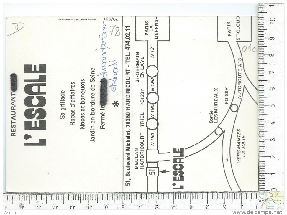 CPM, HARDRICOURT: Carte Commerciale Restaurant  " L'  Escale " - Hardricourt