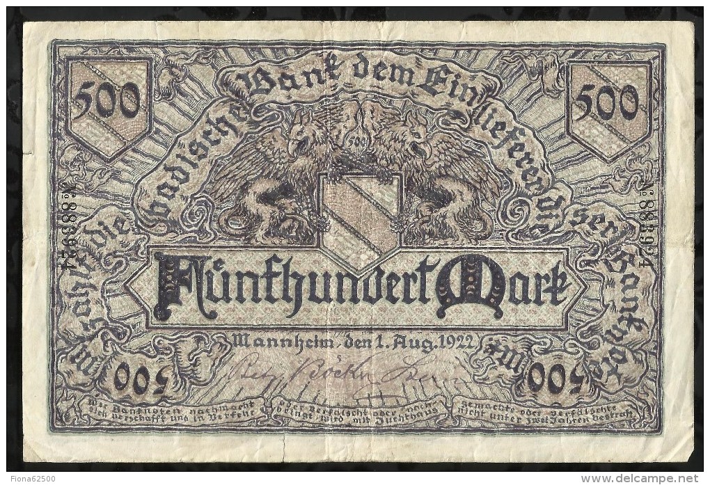 ALLEMAGNE .   BILLET DE 500  MARK .1922  . - 500 Mark